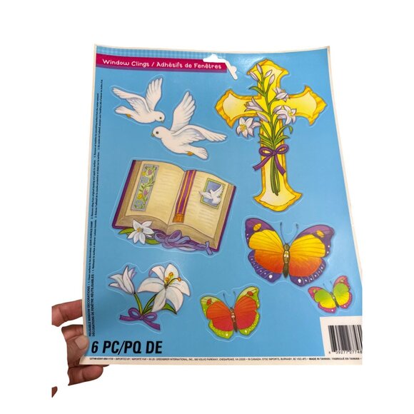 Easter & Spring-Themed Window Clings Set Of 5 Sheets Cross & Floral Designs Reus - Picture 2 of 6